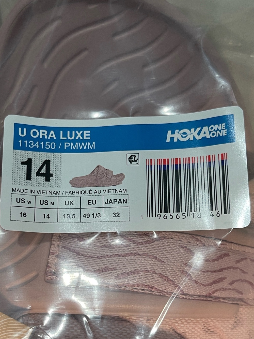HOKA Gender Inclusive Ora Luxe Slide Sandal NWT W 16 / M 14 Pink Pale Mauve - Picture 4 of 4